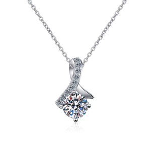 Prix d'usine, collier pendentif en or blanc massif 18 carats, diamant cultivé en laboratoire de clarté VVS1 D, pour femme - Product Image 1