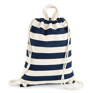 Cotton <b>Canvas</b> Striped Drawstring <b>Backpack</b> Custom Logo Durable Foldable Washable Reusable Casual Gymsack Unisex Travel Beach Bags - Product Image 2