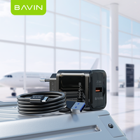 BAVIN PD20W QC3.0 PC2088Y pengisi daya ponsel dinding Usb c cepat portabel dengan kabel Usb