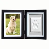 Kit souvenir en argile pour empreinte de patte de chien marron, cadre commémoratif en bois pour animal de compagnie, cadeau souvenir anti-perte pour animal, ornement fait main pour chien et chat