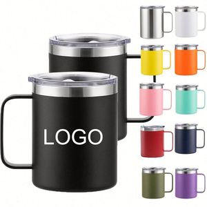 Tasses à café personnalisées avec logo, 12 oz, avec poignée, gobelet isotherme à double paroi, bouteilles d'eau noires avec revêtement en poudre pour le camping - Product Image 1