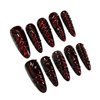 Très vendus en Europe et en Amérique, faux ongles autocollants 3D effet vague d'eau, style sexy fille, noir et rouge, œil de chat rouge, 30 pièces