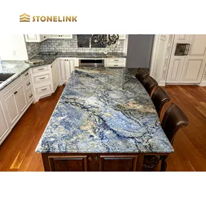 Luxury Exotic Natural Brazil Granite Stone Kitchen Countertop Blue Azul Bahia Granite Slabs