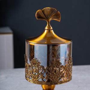 Nouveau pot de bonbons en or européen léger haute transparence en verre décoration feuille pot de stockage des aliments pot en verre de stockage de luxe avec couvercle - Product Image 3