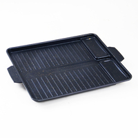 Plaque de cuisson rectangulaire pour barbecue au gaz, en pierre Maifan, antiadhésive, surface striée, double compartiment à sauce, portable pour l'extérieur