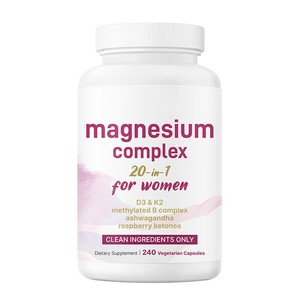 Cápsulas Vegetarianas de <span class=keywords><strong>Complejo</strong></span> de <span class=keywords><strong>Magnesio</strong></span> 20 en 1 para Mujeres, 240 Unidades - Product Image 1