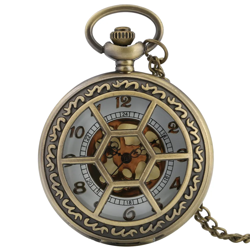 สร้อยคอโลหะวินเทจสำหรับเป็นของขวัญนาฬิกากระเป๋าลายนักล่าครึ่งกล่องกลวงพร้อมโซ่สำหรับเป็นของขวัญ