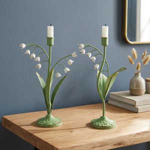 เชิงเทียนรูปดอกลิลลี่แห่งหุบเขาสีเขียวเหล็ก สำหรับตกแต่งบ้าน - Product Image 3