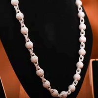 Collier chaîne cubaine unisexe de luxe et tendance en rotin, 22 pouces, 8 mm, avec breloque boule en diamant de laboratoire, plaqué or blanc, certifié