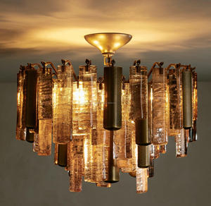 <span class=keywords><strong>Lampadario</strong></span> Vintage Italiano in Vetro di Murano e Ottone, Altezza Regolabile, per Soggiorno di Villa, Luce Pendente di Lusso - Product Image 4