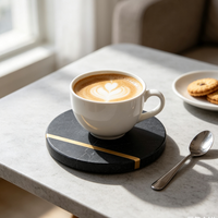 Sous-verres ronds noirs modernes en marbre naturel, écologiques, personnalisables pour la maison et les cadeaux de mariage