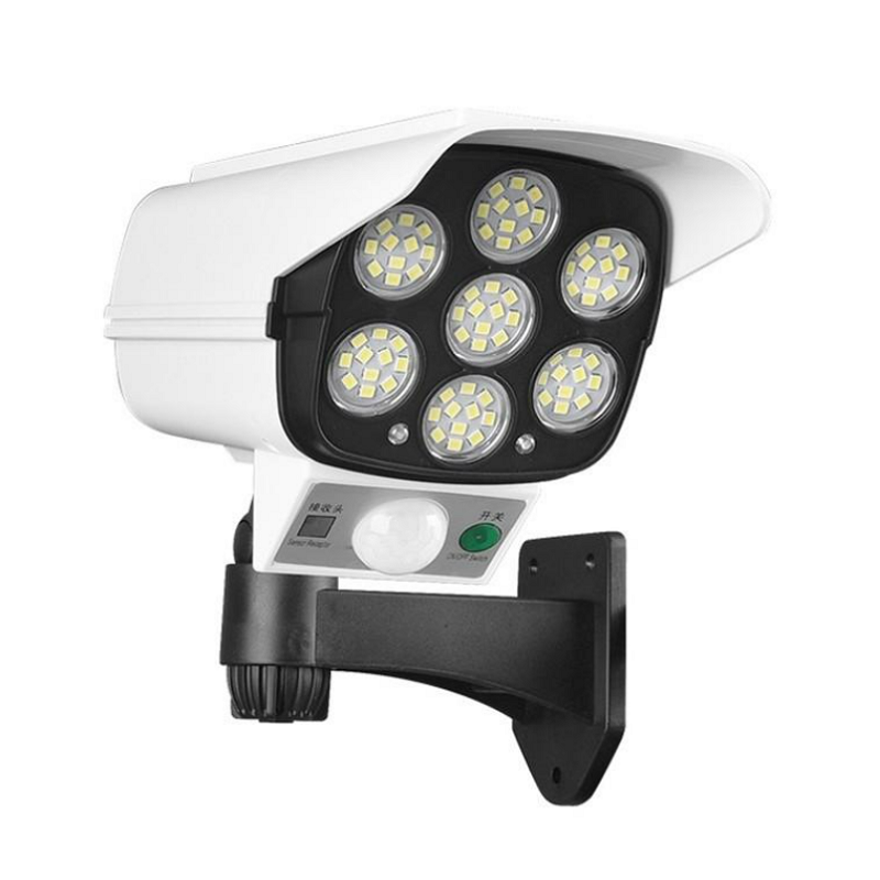 Заводская цена, датчик движения, камера наблюдения с симуляцией, солнечный индукционный сад, 77 светодиодов, беспроводное электрическое освещение