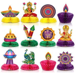 Diwali Party Table Topper Decoração Honeycomb Centerpieces para feliz Diwali Indian Festival Diwali Deepavali Rangoli Decoração