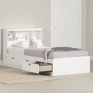 Cadre de lit moderne HMS avec panneau en bois faux cristal bling gris argenté et tiroirs en similicuir - Product Image 2