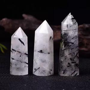 Natuurlijke Zwarte Ruatiled Kwarts Ruwe Steen Gepolijst Punt Kristallen Kolom Milieuvriendelijke Mascotte Home Office Decoratie - Product Image 2