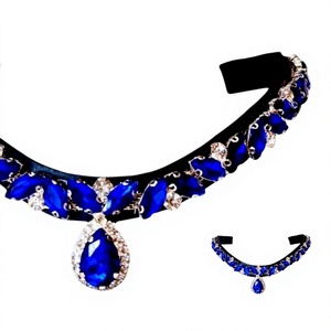 Élégant look saphir avec cristal blanc en forme de goutte, serre-tête fait main, poignée en cuir et caoutchouc, boucle d'oreille, équipement équestre fantaisie - Product Image 1