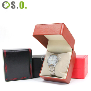 Boîtes à montres en cuir noir et rouge personnalisées avec logo, boîte à montres en plastique de marque haut de gamme, emballage de luxe pour montres, boîte de présentation - Product Image 1