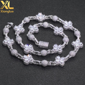 Unisex Hip Hop Jewelry <b>Copper</b> Zircon Iced Out Brilliant Cut Four Leaf Clover Spherical Cuban Link Necklace 18/24 Inches Gift - Product Image 1