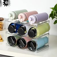 Porte-bouteilles d'eau et porte-bouteilles de vin en plastique empilable, organisateur de rangement à 3 niveaux pour le comptoir de la maison, le réfrigérateur, le garde-manger