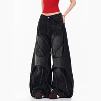 Jeans larges délavés et usés pour hommes et femmes, style vintage, coupe incurvée, longueur au sol