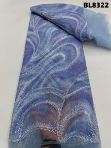 Precio al por mayor gradiente nupcial Guatemala melocotón encaje con cuentas con lentejuelas bordado malla encaje francés tela de encaje para boda - Product Image 2