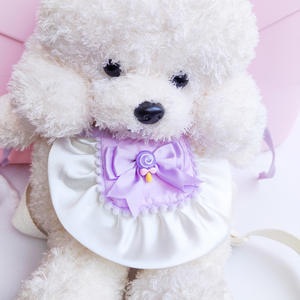 Bavoir pour chien en peluche avec nœud papillon en fibre de polyester, motif fleur de dessin animé, style sucette japonaise, avec bordure en dentelle - Product Image 4
