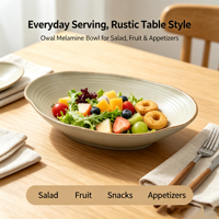 Bol de service ovale en mélamine mouchetée vintage, bol à salade irrégulier, bord brun rustique, pour la maison, les restaurants et les hôtels.