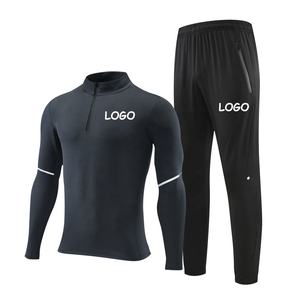 Pakaian Olahraga Pria Logo Kustom Poliester Lengan Panjang Seperempat Ritsleting Celana 2 Potong Set Pakaian Joging Grosir - Product Image 3