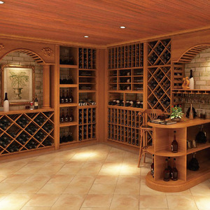 <span class=keywords><strong>Cave</strong></span> à <span class=keywords><strong>vin</strong></span> moderne en bois massif courbé sur mesure et système de rangement à <span class=keywords><strong>vin</strong></span> intégré avec îlot central - Product Image 2