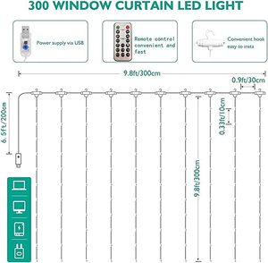 Guirlande lumineuse pour fenêtre, 300 LED, 8 modes d'éclairage, lumières féériques en cuivre avec télécommande, alimentation USB, étanche, décoration murale pour chambre à coucher - Product Image 6