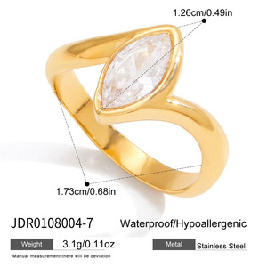 Bague en acier inoxydable plaqué or 18 carats PVD, motif vague, sertie de zircone blanche taille <span class=keywords><strong>poire</strong></span> et cristal en forme de goutte, bijoux de luxe inaltérables - Product Image 2