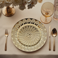 Vaisselle jetable écologique en PP en gros, 13 assiettes de présentation réutilisables en plastique doré rétro avec motif floral en spirale pour mariages