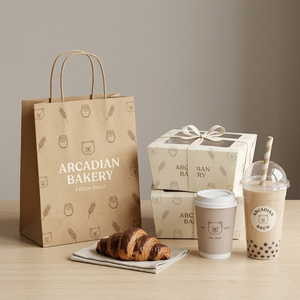 Bolsas de Papel Kraft Blancas y Marrones para Panadería con Logotipo, Bolsa Personalizada para Comida, Hamburguesas y Aperitivos, Bolsa para Llevar con Asas para Pastelería y Cafetería - Product Image 1