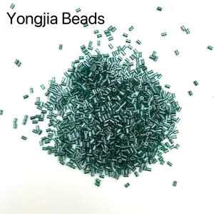 YJ Manufacturer Customized Blackish Green Lustered Pipe Glass Beads For Computer Embroidery Accessories