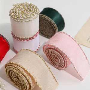 Decorazioni di natale fatti da te corona fiocchi nastro natale nastro albero di natale rosa raso nastri di natale con bordi in oro - Product Image 2