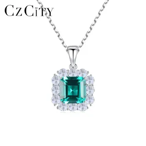 CZCITY Woman 2021 Emerald Designer Druzy 925 Chain Trendy Modern Pendant Sterling Silver Necklace