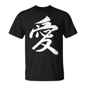 T-Shirt Classica con Calligrafia Cinese, Nera, Unisex, Taglie Adulto M L XL XXL, Collo Tondo, Manica Corta, Stampa Serigrafica - Product Image 3