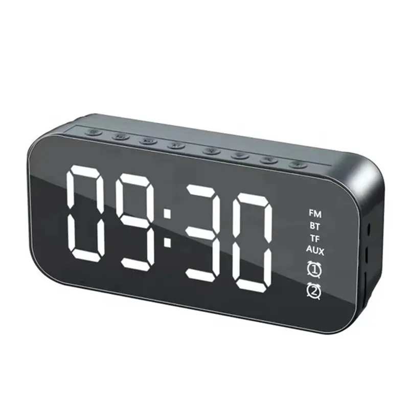 Factory Direct Wholesale LED Mirror Screen Alarm Clock Portable Mini Bluetooth Speaker Wireless MP3 HiFi Speaker with FM Radio