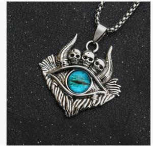 Collana Vintage in acciaio al titanio occhi di demone al cielo occhi malvagi uomini creativi Punk catena gioielli a catena - Product Image 6
