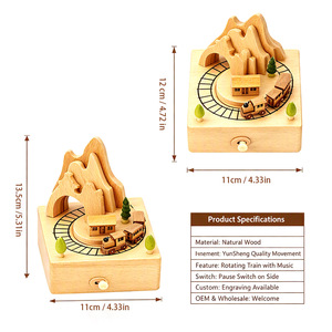 Boîte à musique rotative en bois de hêtre naturel, mouvement Sankyo, 18 secondes de musique, boîte à musique à remonter, cadeau d'<span class=keywords><strong>anniversaire</strong></span> ou de Noël - Product Image 2