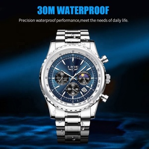 Montre à quartz multifonction pour homme, sport, affaires, lumineuse, étanche, chronographe, phase de lune, cadran en acier inoxydable, calendrier - Product Image 4