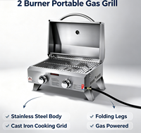 Barbecue portable pliable moderne à gaz naturel en acier inoxydable à 2 brûleurs pour table extérieure