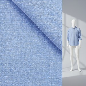 Tissu tissé léger en mélange coton-lin teint en fil bleu clair, écologique, pour vêtements formels et décontractés, et linge de maison pour hommes, femmes et enfants - Product Image 5