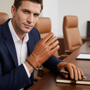 New Design Full Finger <b>Tan</b> Color Sheepskin Leather Thermal Outdoor Casual Plain Gloves Breathable Winter - Product Image 1