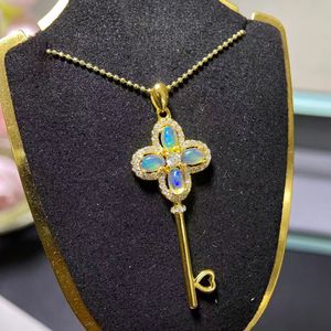 Collier Pendentif <span class=keywords><strong>Femme</strong></span> Luxe en Argent 925 avec Opale Naturelle et Zircon, Design Tendance, Grande Clé, Meilleures Ventes 2026 - Product Image 3