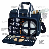 Ensemble de pique-nique portable pour 4 personnes, glacière en polyester de 30L avec compartiment amovible pour bouteilles et porte-vin, idéal pour le camping en plein air et les barbecues