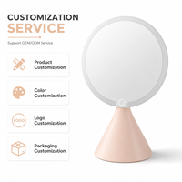 Miroir de Maquillage LED Rond Intelligent Rechargeable, Grande Capacité, Rotation à 90 Degrés, Contrôle Tactile Dimmable, pour Coiffeuse de Bureau