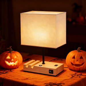 Touch Control <b>Table</b> Lamps 2 USB <b>Charging</b> Ports&AC Outlet <b>Bedside</b> Nightstand Lamps with White Fabric Lampshade - Product Image 5