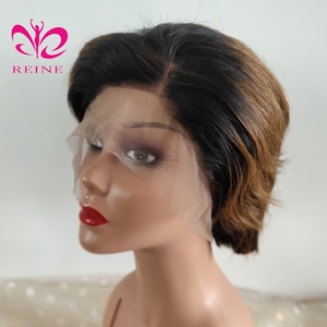 Perruques Lace Front Courtes Bob Ondulées en <span class=keywords><strong>Cheveux</strong></span> Humains Vierge Remy, Style Personnalisé <span class=keywords><strong>pour</strong></span> <span class=keywords><strong>Coupe</strong></span> T1B/27, Couleur Unique Plus Foncée - Product Image 5