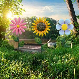 Piquets de jardin de fleurs en métal grands paysages décoratifs colorés jardinage décoration extérieure, ornement de pelouse et de cour rouille - Product Image 4